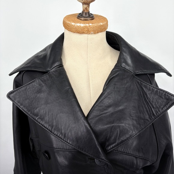 Express Avenue De L'opera Leather‎ Belted Moto Jacket Thinsulate Y2K Black S - Picture 4 of 16